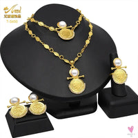 Ethiopian 24K Gold Color Coins Jewelry Set - African/Hawaiian Luxury Necklace, Bracelet, Pendant Set, Dubai Wedding Gifts Sweet T 52