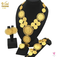 Ethiopian 24K Gold Color Coins Jewelry Set - African/Hawaiian Luxury Necklace, Bracelet, Pendant Set, Dubai Wedding Gifts Sweet T 52