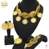 Ethiopian 24K Gold Color Coins Jewelry Set - African/Hawaiian Luxury Necklace, Bracelet, Pendant Set, Dubai Wedding Gifts Sweet T 52