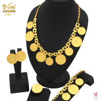 Ethiopian 24K Gold Color Coins Jewelry Set - African/Hawaiian Luxury Necklace, Bracelet, Pendant Set, Dubai Wedding Gifts Sweet T 52