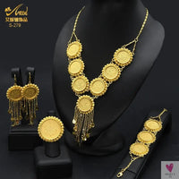 Ethiopian 24K Gold Color Coins Jewelry Set - African/Hawaiian Luxury Necklace, Bracelet, Pendant Set, Dubai Wedding Gifts Sweet T 52