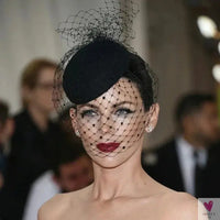 Fascinator Hat - Black Veil Small Hat/Hair Accessory, Retro, Woolen Material for Women. Dinner Party Headwear Sweet T 52