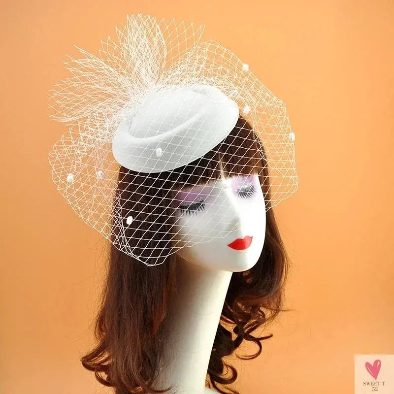 Fascinator Hat - Black Veil Small Hat/Hair Accessory, Retro, Woolen Material for Women. Dinner Party Headwear Sweet T 52