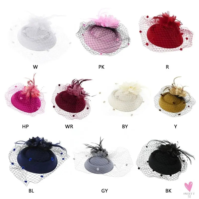 Fascinator Hats for Women & Girls.  Feather/Flower Bridal Hair Accessories, Wedding Party, Special Occasions Sweet T 52