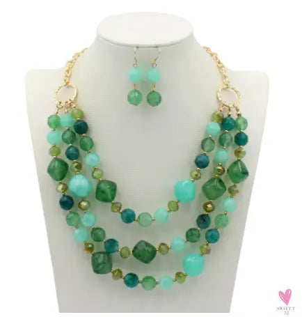 Fashion Acrylic Jewelry - Retro Big Resin Stone Glass Beads, Handmade Necklace/Earring Set for Women and Girls