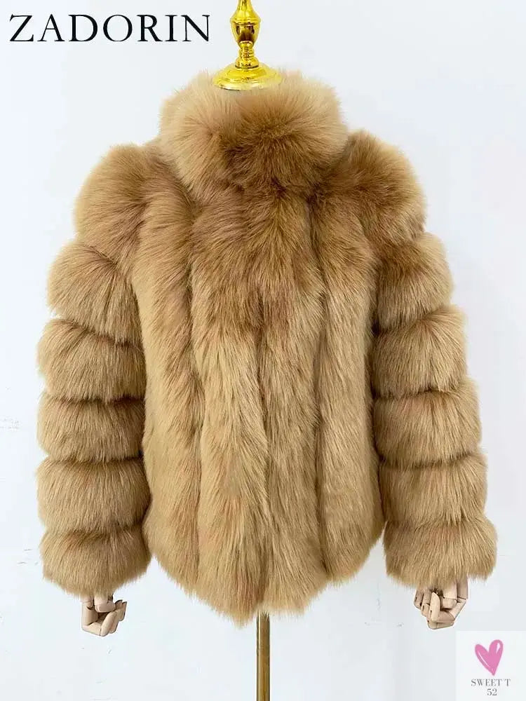 Faux Fur Winter Jackets for Women & Girls - Luxury Thick, Warm, Stand-Up Collar Fur Jackets-Coats & Jackets-SWEET T 52