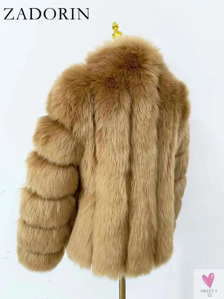 Faux Fur Winter Jackets for Women & Girls - Luxury Thick, Warm, Stand-Up Collar Fur Jackets-Coats & Jackets-SWEET T 52