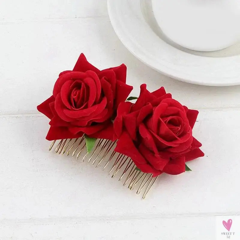 Flamenco Flowers For Hair DIY Headdress For Bridal Flocking Cloth Red Rose Flower Hairpin Hair Clip Party Hair Accessories SWEET T 52