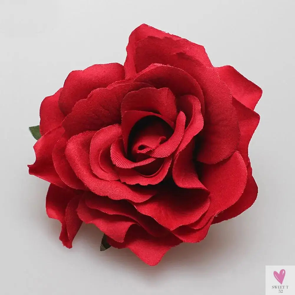 Flamenco Flowers For Hair DIY Headdress For Bridal Flocking Cloth Red Rose Flower Hairpin Hair Clip Party Hair Accessories SWEET T 52