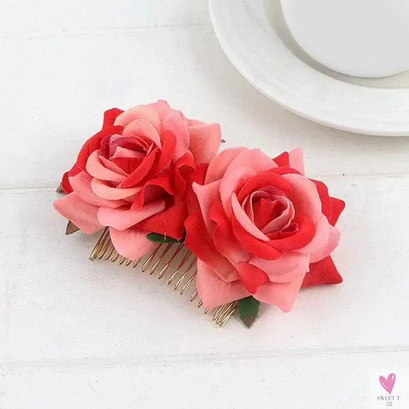 Flamenco Flowers For Hair DIY Headdress For Bridal Flocking Cloth Red Rose Flower Hairpin Hair Clip Party Hair Accessories SWEET T 52