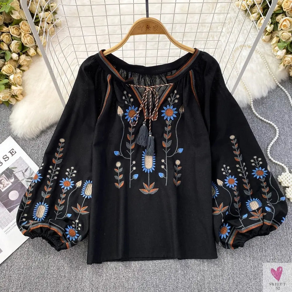 Floral Embroidered Tee for Women and Girls, Loose Fit With Wide O-Neck in 5 Solid Colors-Shirts & tops-SWEET T 52