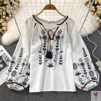 Floral Embroidered Tee for Women and Girls, Loose Fit With Wide O-Neck in 5 Solid Colors-Shirts & tops-SWEET T 52