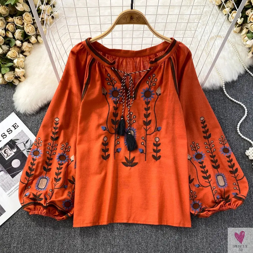 Floral Embroidered Tee for Women and Girls, Loose Fit With Wide O-Neck in 5 Solid Colors-Shirts & tops-SWEET T 52