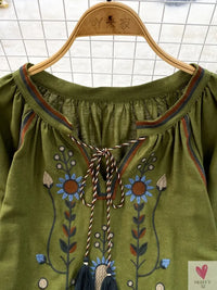 Floral Embroidered Tee for Women and Girls, Loose Fit With Wide O-Neck in 5 Solid Colors-Shirts & tops-SWEET T 52