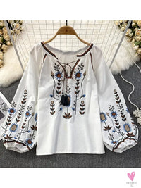 Floral Embroidered Tee for Women and Girls, Loose Fit With Wide O-Neck in 5 Solid Colors-Shirts & tops-SWEET T 52