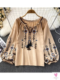 Floral Embroidered Tee for Women and Girls, Loose Fit With Wide O-Neck in 5 Solid Colors-Shirts & tops-SWEET T 52