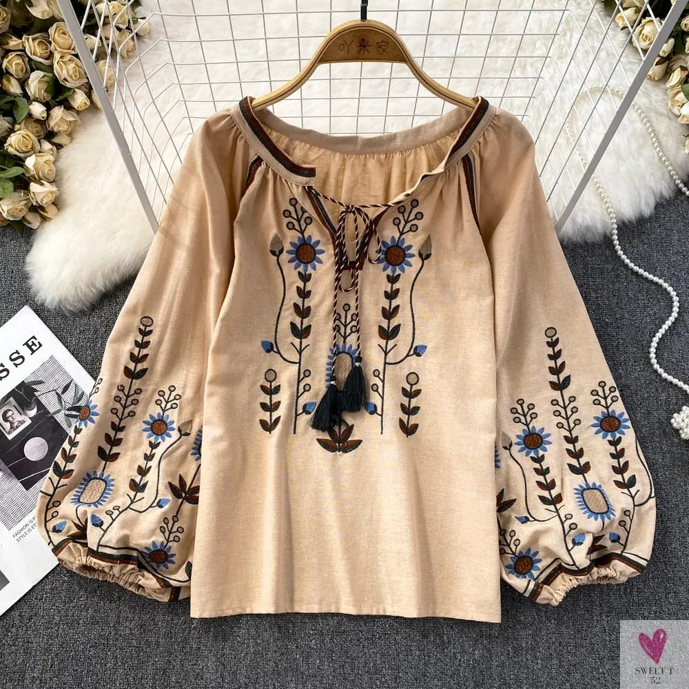 Floral Embroidered Tee for Women and Girls, Loose Fit With Wide O-Neck in 5 Solid Colors-Shirts & tops-SWEET T 52