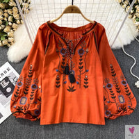 Floral Embroidered Tee for Women and Girls, Loose Fit With Wide O-Neck in 5 Solid Colors-Shirts & tops-SWEET T 52