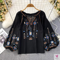 Floral Embroidered Tee for Women and Girls, Loose Fit With Wide O-Neck in 5 Solid Colors-Shirts & tops-SWEET T 52