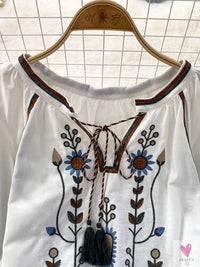 Floral Embroidered Tee for Women and Girls, Loose Fit With Wide O-Neck in 5 Solid Colors-Shirts & tops-SWEET T 52