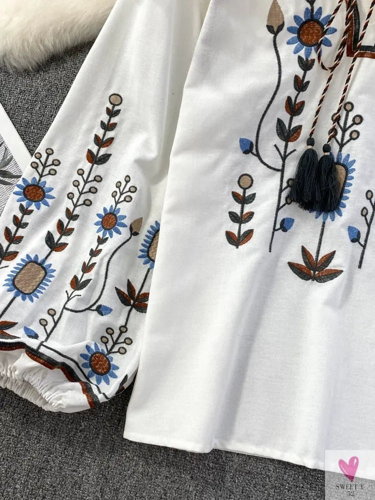 Floral Embroidered Tee for Women and Girls, Loose Fit With Wide O-Neck in 5 Solid Colors-Shirts & tops-SWEET T 52