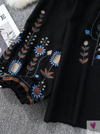 Floral Embroidered Tee for Women and Girls, Loose Fit With Wide O-Neck in 5 Solid Colors-Shirts & tops-SWEET T 52