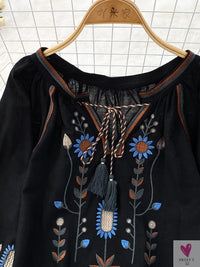 Floral Embroidered Tee for Women and Girls, Loose Fit With Wide O-Neck in 5 Solid Colors-Shirts & tops-SWEET T 52