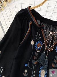 Floral Embroidered Tee for Women and Girls, Loose Fit With Wide O-Neck in 5 Solid Colors-Shirts & tops-SWEET T 52