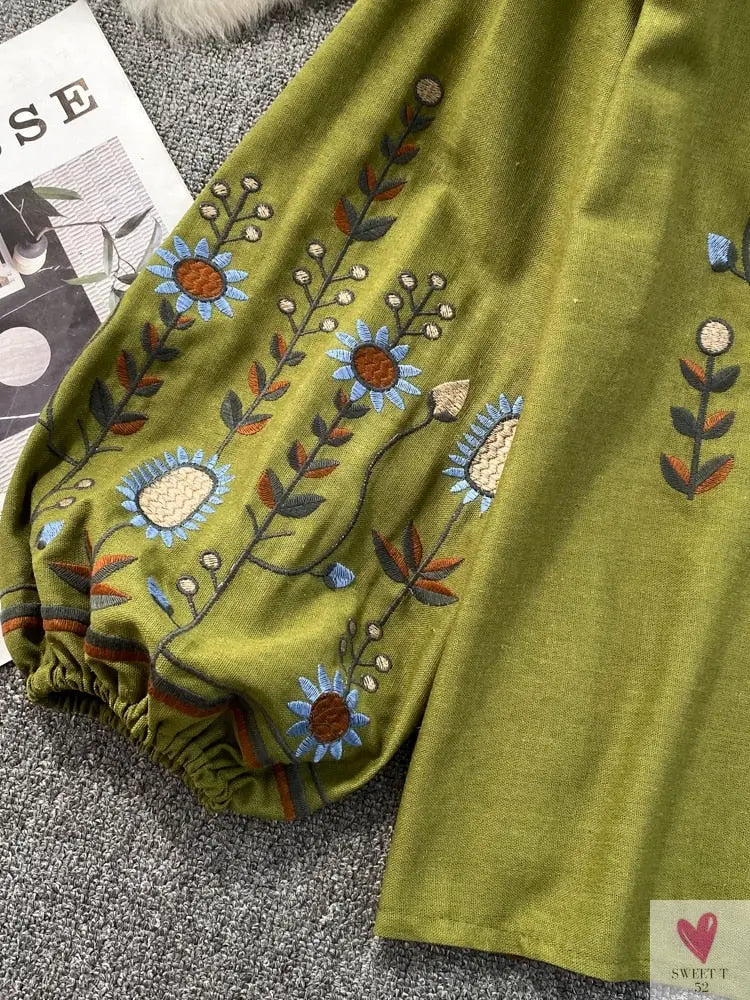 Floral Embroidered Tee for Women and Girls, Loose Fit With Wide O-Neck in 5 Solid Colors-Shirts & tops-SWEET T 52