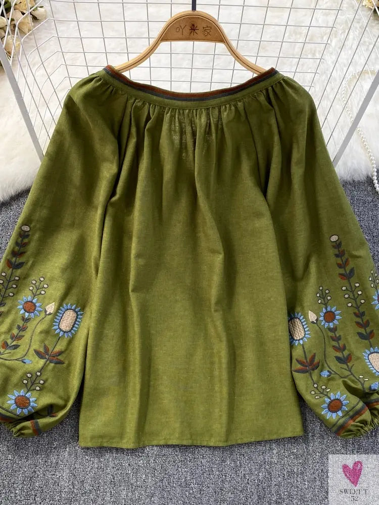 Floral Embroidered Tee for Women and Girls, Loose Fit With Wide O-Neck in 5 Solid Colors-Shirts & tops-SWEET T 52