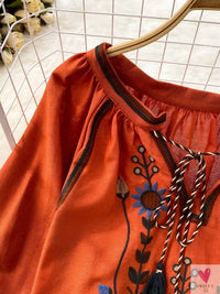 Floral Embroidered Tee for Women and Girls, Loose Fit With Wide O-Neck in 5 Solid Colors-Shirts & tops-SWEET T 52