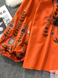 Floral Embroidered Tee for Women and Girls, Loose Fit With Wide O-Neck in 5 Solid Colors-Shirts & tops-SWEET T 52