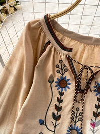 Floral Embroidered Tee for Women and Girls, Loose Fit With Wide O-Neck in 5 Solid Colors-Shirts & tops-SWEET T 52