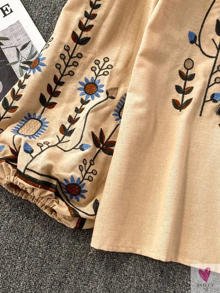 Floral Embroidered Tee for Women and Girls, Loose Fit With Wide O-Neck in 5 Solid Colors-Shirts & tops-SWEET T 52