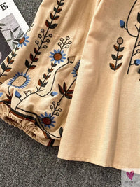 Floral Embroidered Tee for Women and Girls, Loose Fit With Wide O-Neck in 5 Solid Colors-Shirts & tops-SWEET T 52