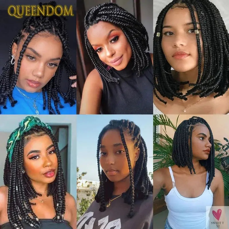 Full Lace Wigs for Women - Short Bob Braided Wigs, Knotless Box Braids, 360 Lace Front Wigs, Cornrow Synthetic Wigs, 12 Inch Sweet T 52