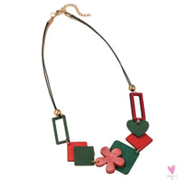 Geometric Wooden Pendant, Flower Sweater Chain Necklace, Vintage Ethnic Style for Women Sweet T 52