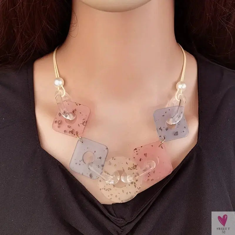 Geometric Wooden Pendant, Flower Sweater Chain Necklace, Vintage Ethnic Style for Women Sweet T 52