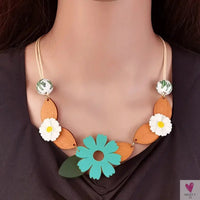 Geometric Wooden Pendant, Flower Sweater Chain Necklace, Vintage Ethnic Style for Women Sweet T 52