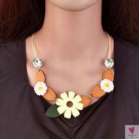 Geometric Wooden Pendant, Flower Sweater Chain Necklace, Vintage Ethnic Style for Women Sweet T 52