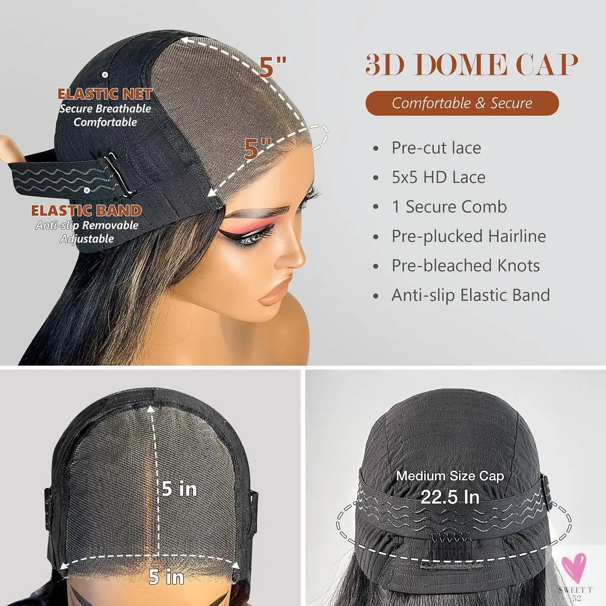 Glueless Bob Wigs Human Hair Pre Plucked Pre Cut P1b/27 5x5 HD Lace Closure Blonde Highlight Ombre Lace Front Human Hair Wigs Sweet T 52