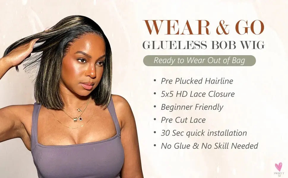 Glueless Bob Wigs Human Hair Pre Plucked Pre Cut P1b/27 5x5 HD Lace Closure Blonde Highlight Ombre Lace Front Human Hair Wigs Sweet T 52