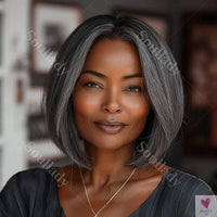 Glueless Ready-To-Go Salt And Pepper Wig - Straight Bob Real Human Hair Wig, 4x4 Lace Closure Wig for Women Sweet T 52