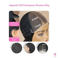 Glueless Wig - 100 Human Hair, Pre Cut 7x5 Lace Wavy Layer wig with Curtain Bangs, Human Hair Wig for Women Sweet T 52