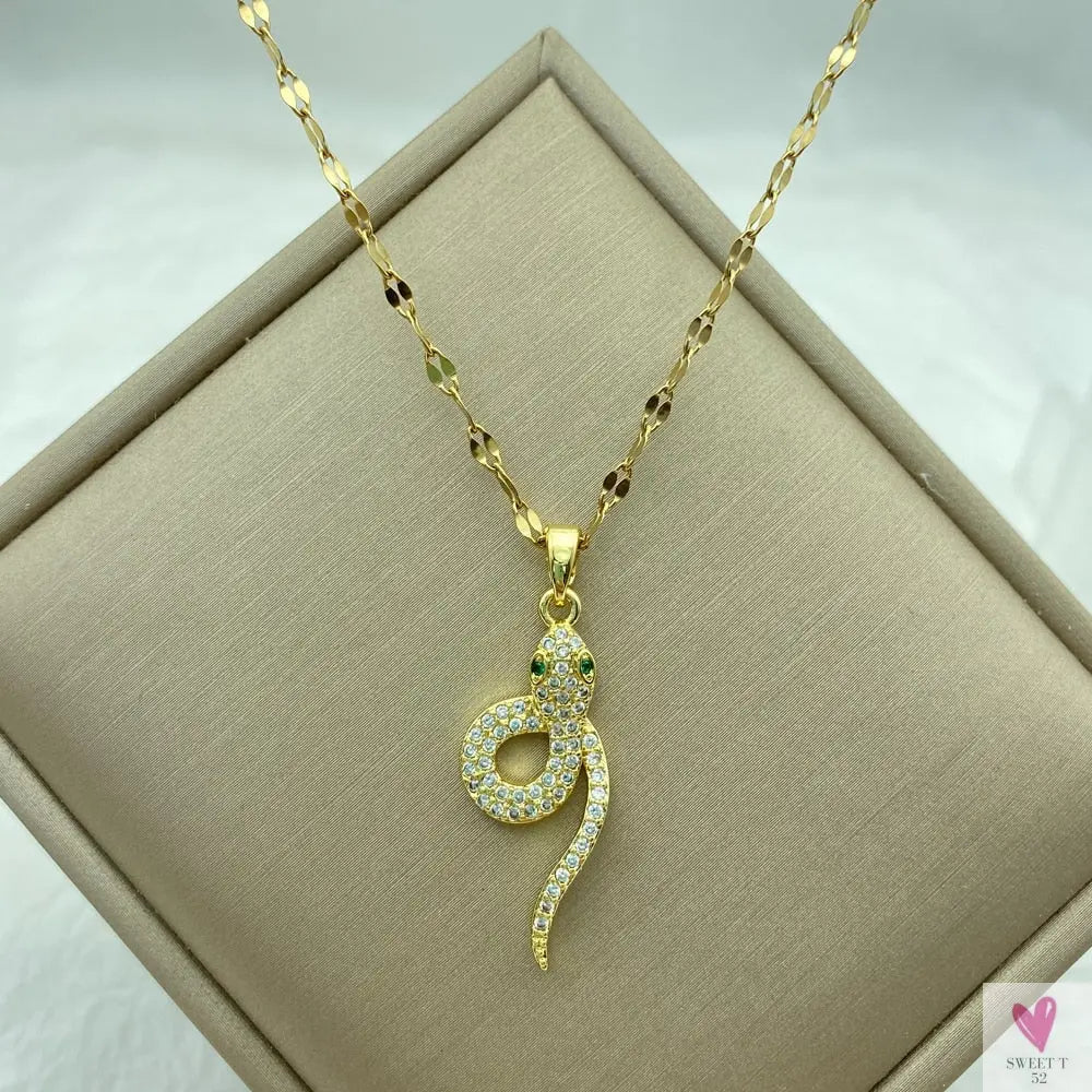 Gold Color Necklace for Women & Girls - Zircon Jewelry Pendant Necklace in Stainless Steel, Many Designs-Necklace-SWEET T 52