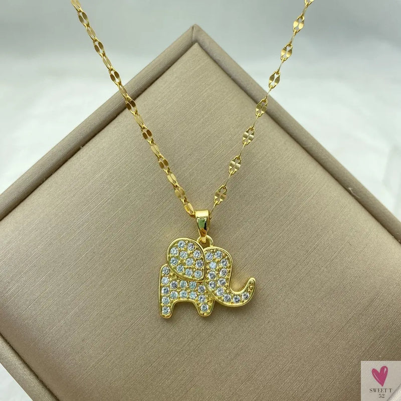 Gold Color Necklace for Women & Girls - Zircon Jewelry Pendant Necklace in Stainless Steel, Many Designs-Necklace-SWEET T 52