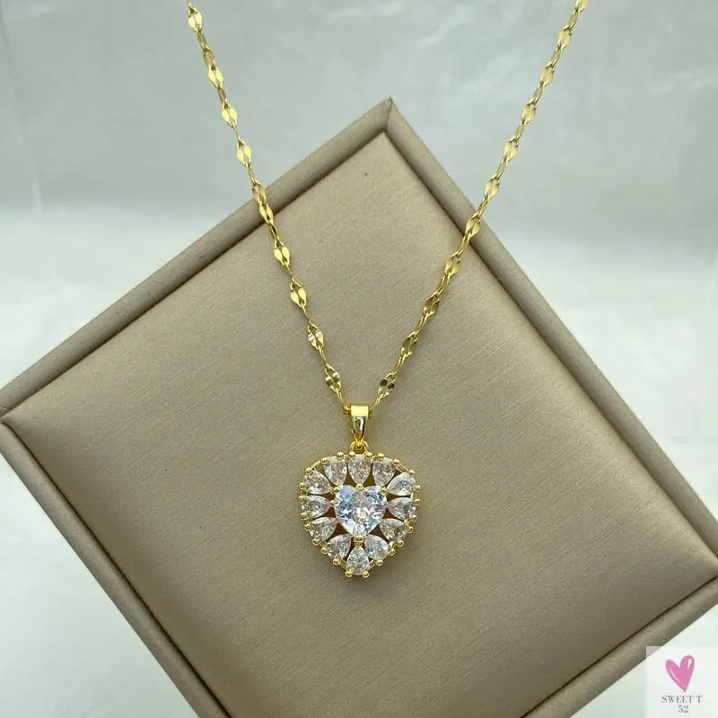 Gold Color Necklace for Women & Girls - Zircon Jewelry Pendant Necklace in Stainless Steel, Many Designs-Necklace-SWEET T 52