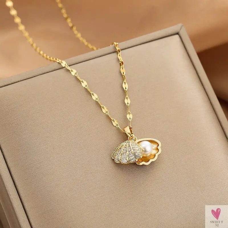 Gold Color Necklace for Women & Girls - Zircon Jewelry Pendant Necklace in Stainless Steel, Many Designs-Necklace-SWEET T 52