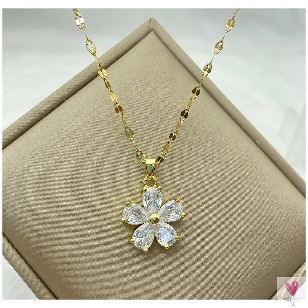Gold Color Necklace for Women & Girls - Zircon Jewelry Pendant Necklace in Stainless Steel, Many Designs-Necklace-SWEET T 52