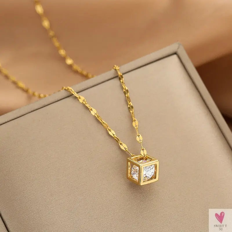 Gold Color Necklace for Women & Girls - Zircon Jewelry Pendant Necklace in Stainless Steel, Many Designs-Necklace-SWEET T 52